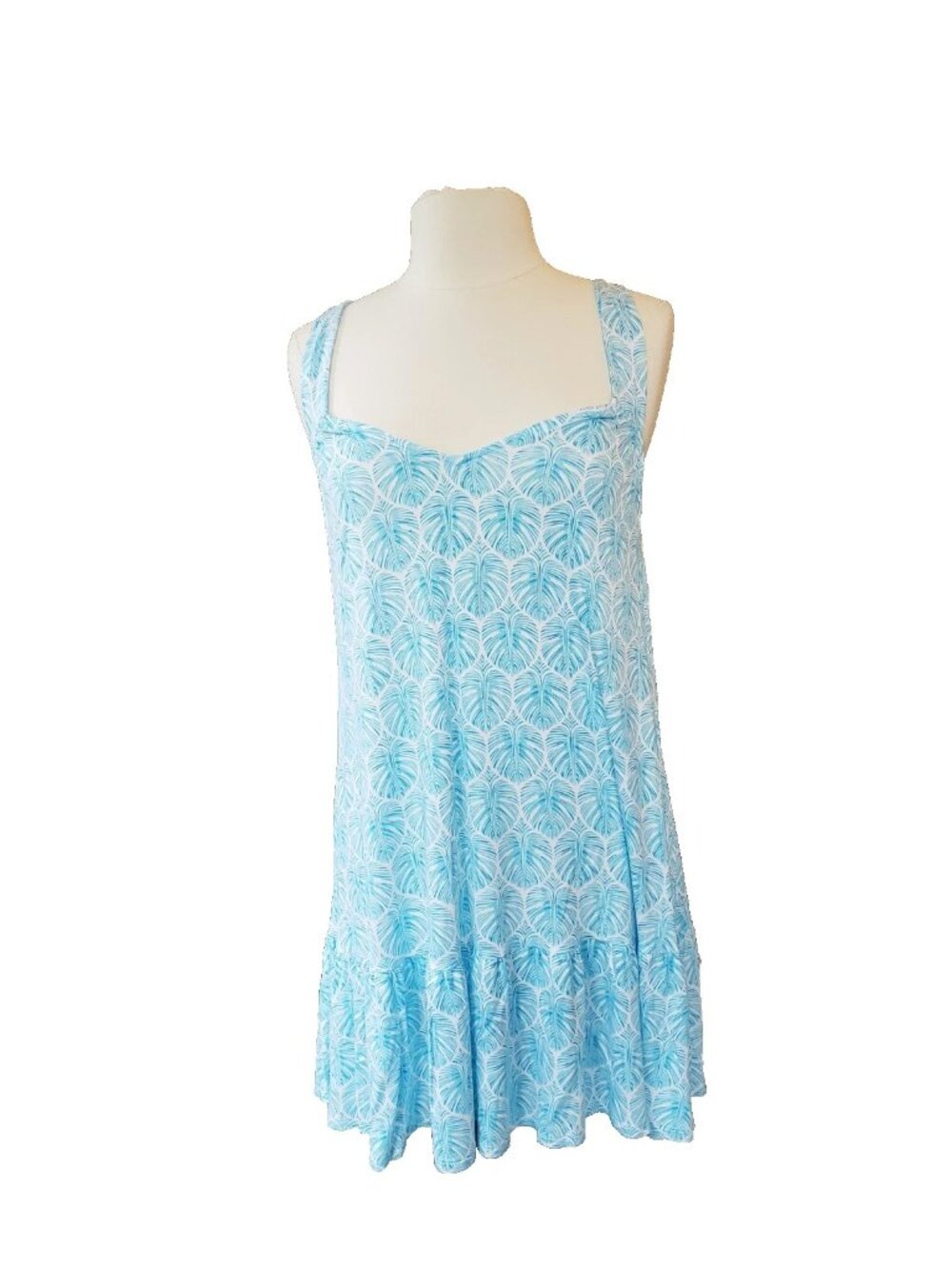 Tommy Bahama Tropical Palm Print Hawaiian Ruffled Tiered A-Line Dress